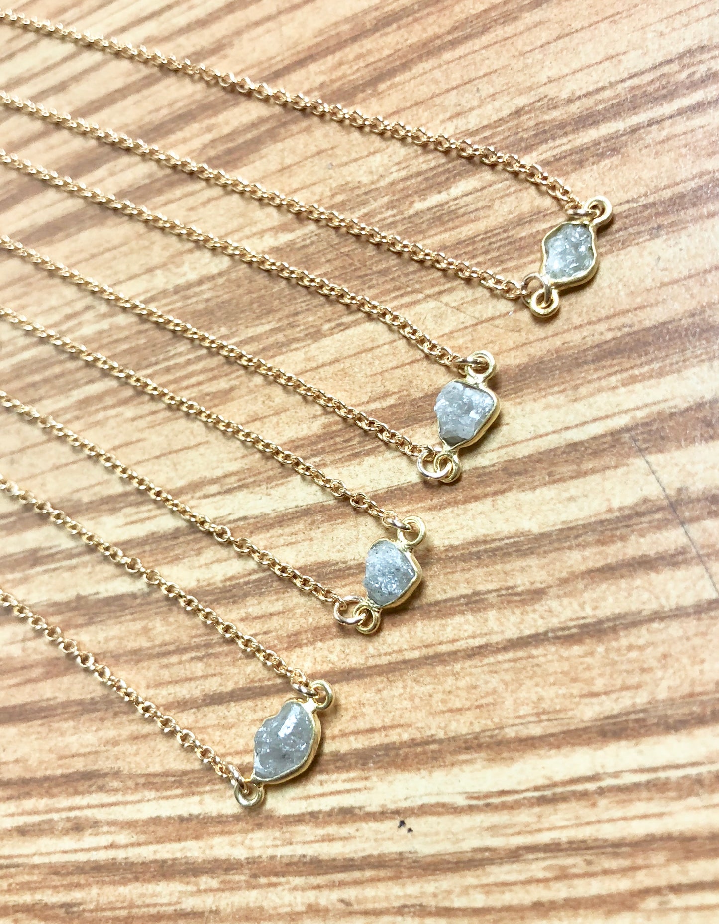 Modern Minimalist Raw Diamond Necklace - Yellow Gold Filled
