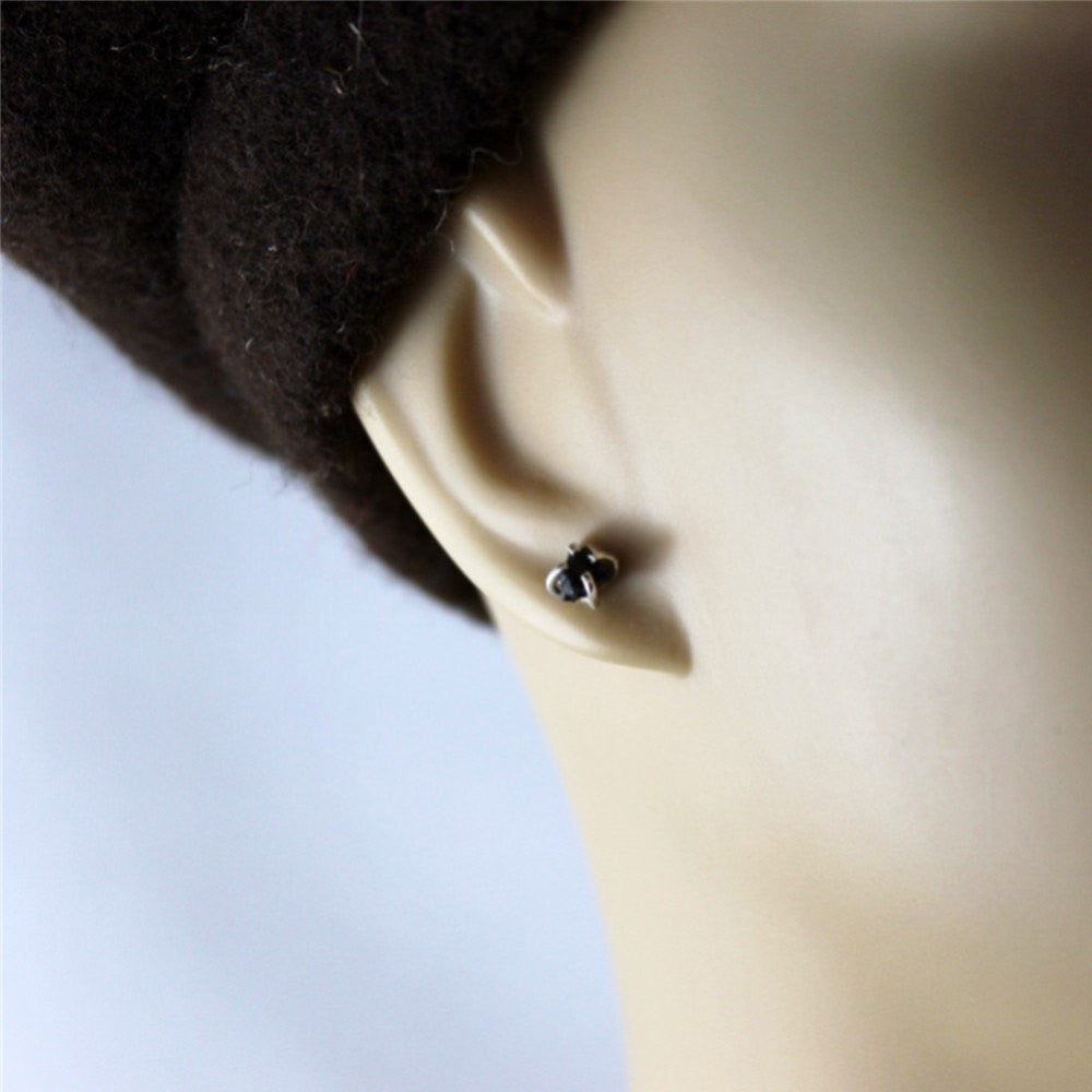 Sapphire Earrings - Raw Uncut Rough Sapphire Gemstone Earrings - Blue Rustic Gemstone